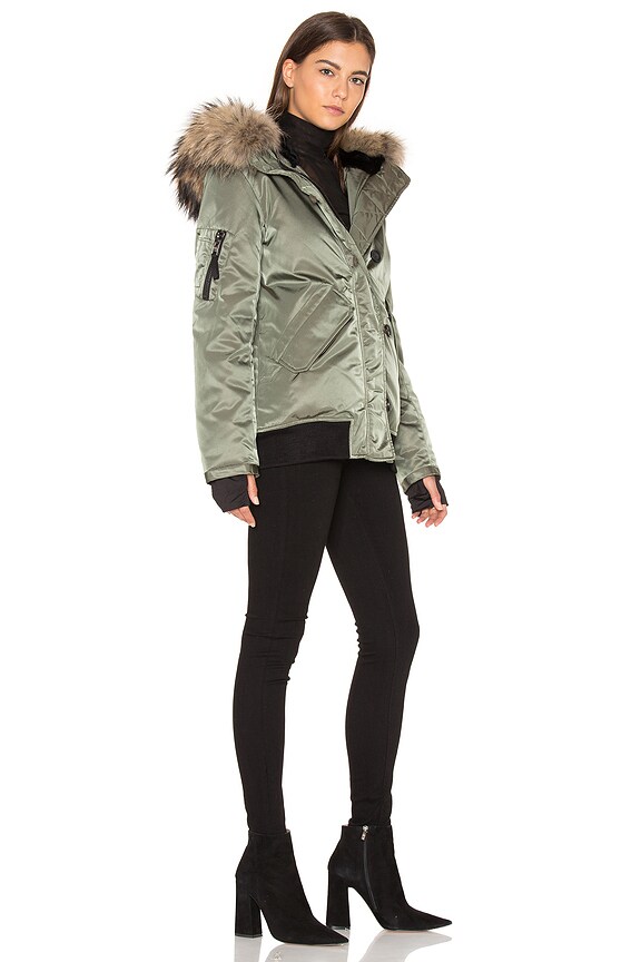 view 2 of 4 Riley Bomber with Rabbit and Asiatic Raccoon Fur in Sage & Natural