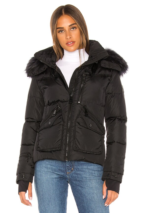 view 2 of 6 Detachable Fur Hood Jetset Puffer Jacket in Black & Charcoal