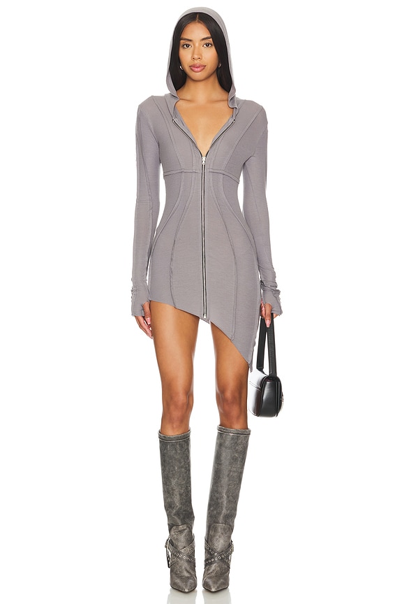 view 2 of 5 Asymmetric Zip Hoodie Dress in Graphite Grey