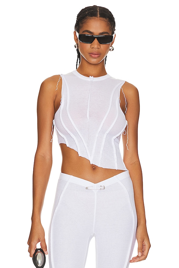 view 1 of 4 Asymmetric Sleeveless Top in White Rib
