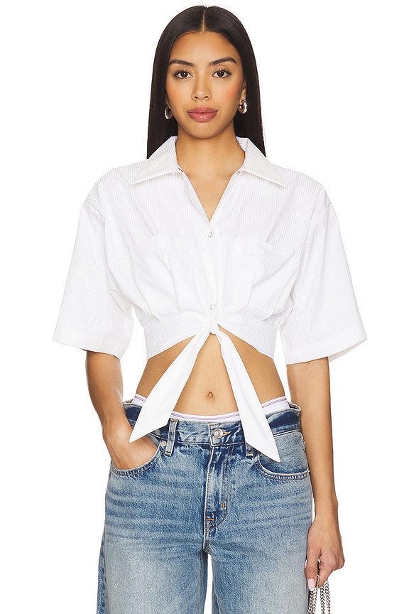 view 1 of 5 Tied Up Cropped Shirt in White Pin