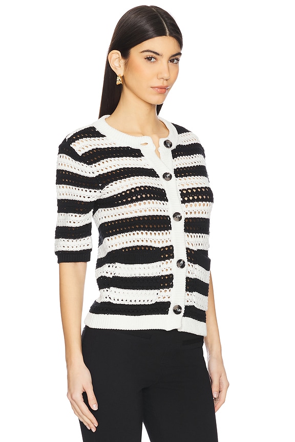 view 2 of 4 Open Knit Sweater Jacket in Chalk & Black