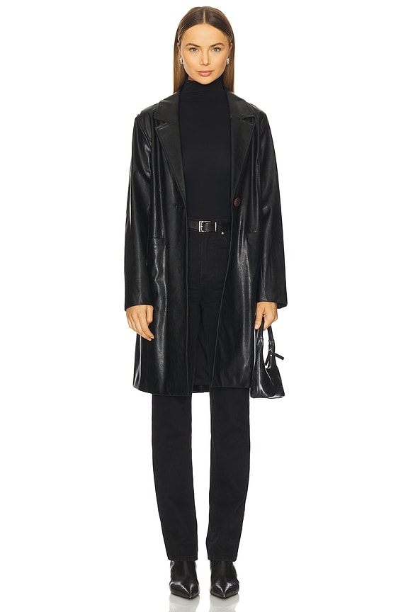 view 2 of 4 Vegan Leather Coat in Black