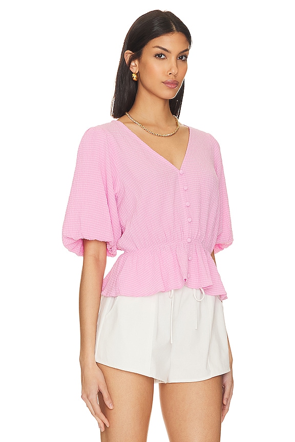 view 2 of 4 Textured Button Front Top in Pink