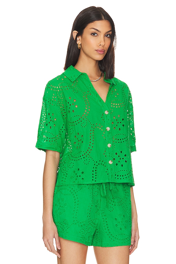 view 2 of 4 Eyelet Button Down Top in Jelly Bean