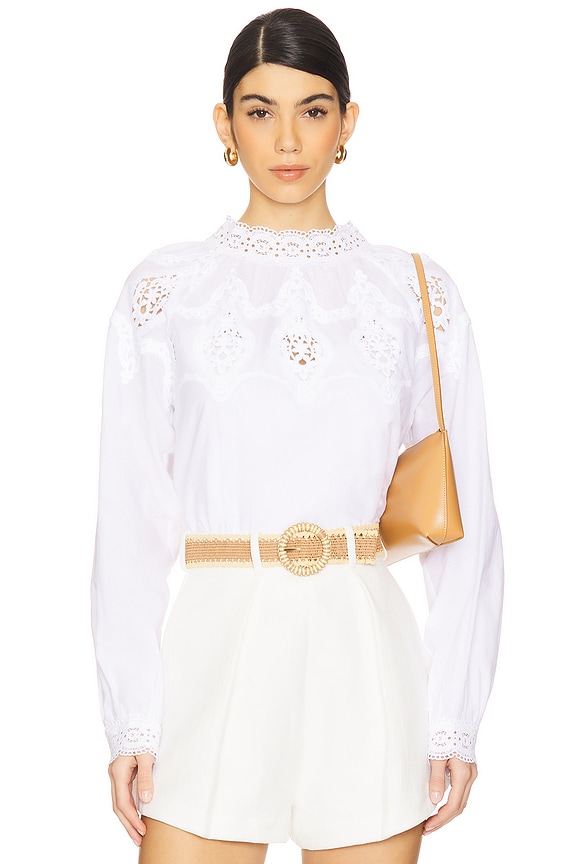 view 1 of 4 Lace Popover Blouse in White