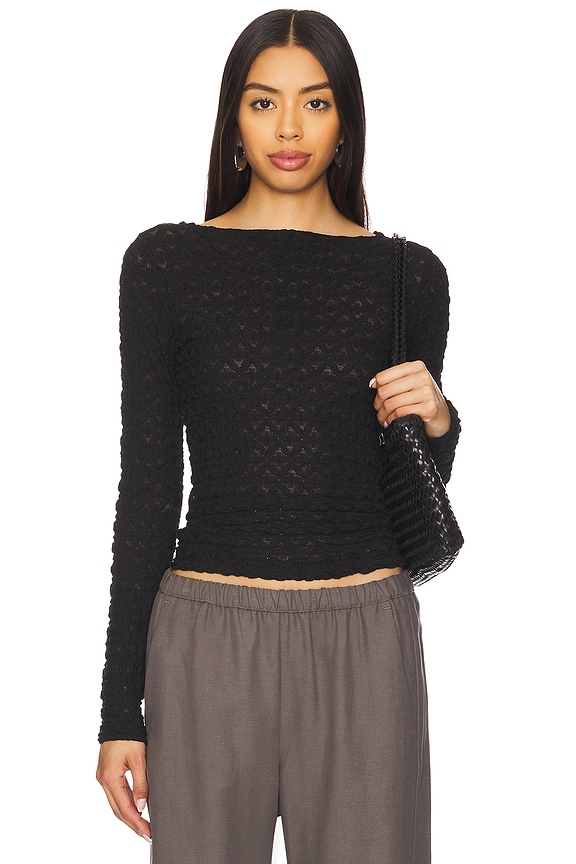 view 1 of 4 Long Sleeve Boat Neck T Shirt in Black