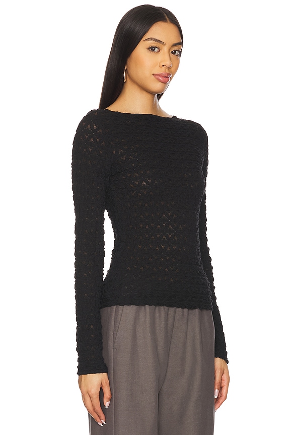 view 2 of 4 Long Sleeve Boat Neck T Shirt in Black