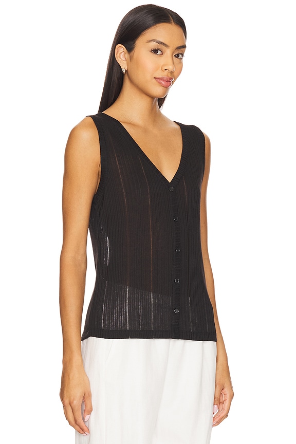 view 2 of 4 Button Front Ribbed Tank in Black