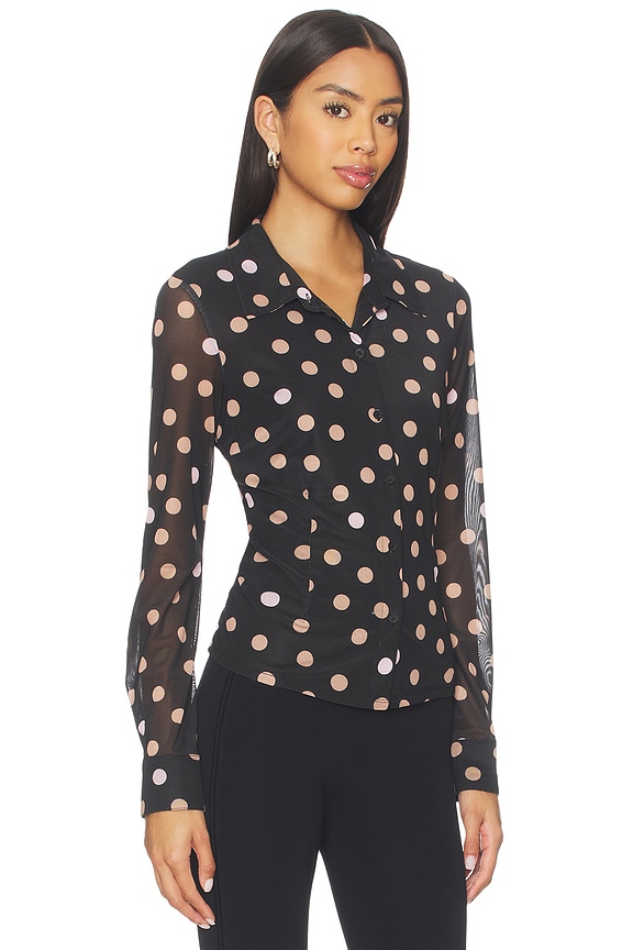view 2 of 4 Fitted Mesh Button Down Top in Pop Spot