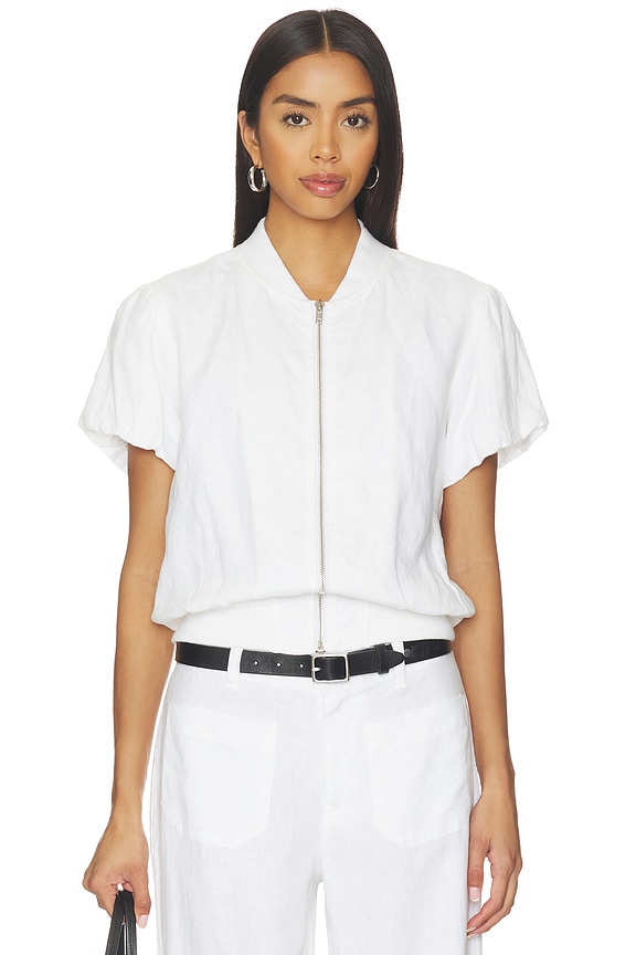 view 2 of 5 Everly Linen Bomber Top in White