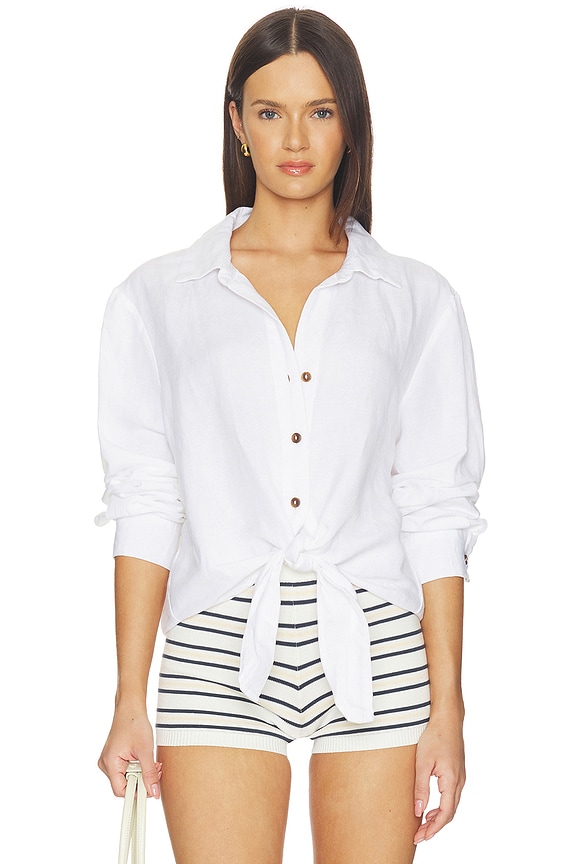 view 1 of 4 More Love Linen Tie Top in White