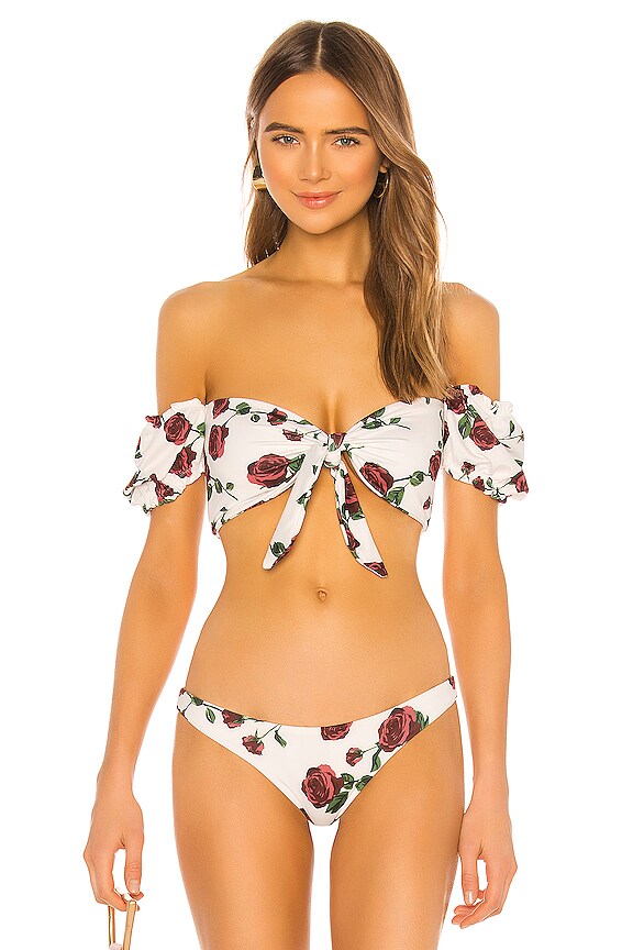 view 2 of 5 Ruffle Sleeve Bikini Top in Cream Rose