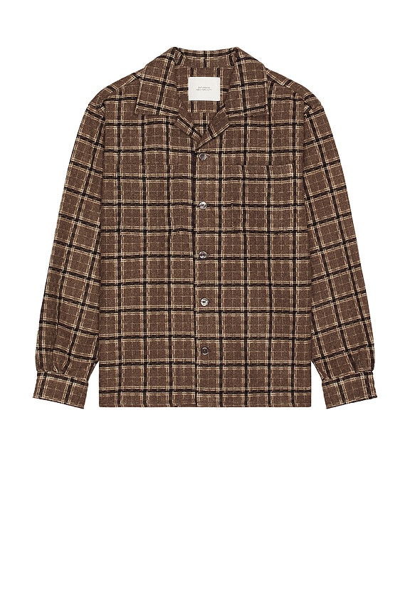 view 1 of 3 Open Collar Flannel Check Shirt in Beige