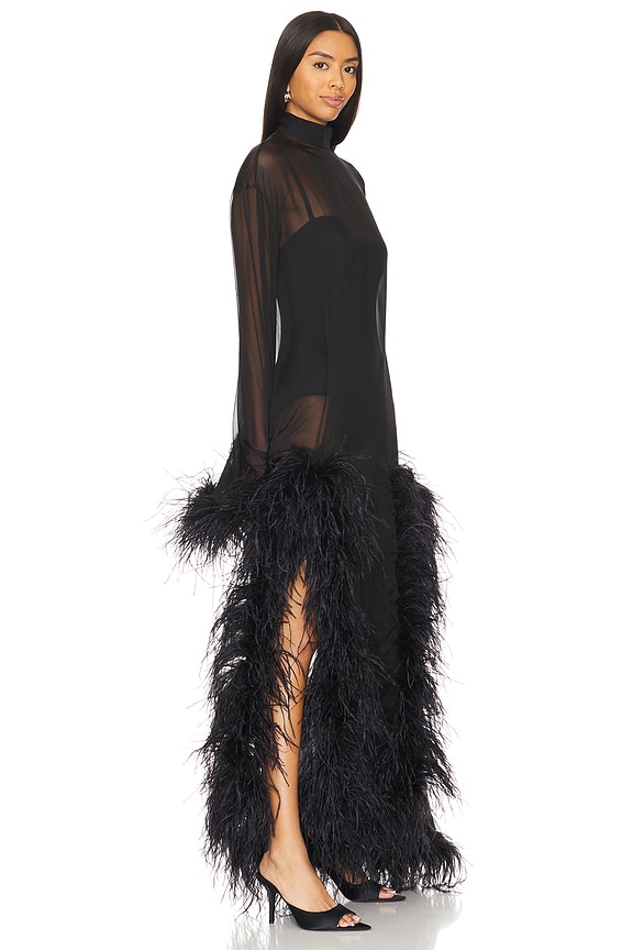 view 2 of 3 Silk Dress With Feathers in Black