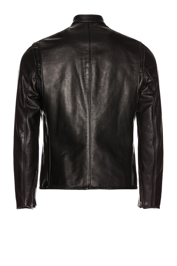 view 2 of 3 Waxed Natural Pebbled Cowhide Cafe Leather Jacket in Black