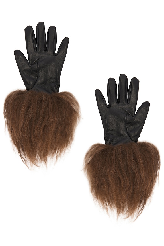 view 2 of 2 LUVAS DE COURO COM ACABAMENTO EM PELE FRIDA in Black & Brown