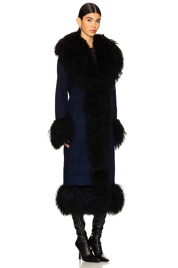 Dorothy Suede Maxi Coat with Fur Trim