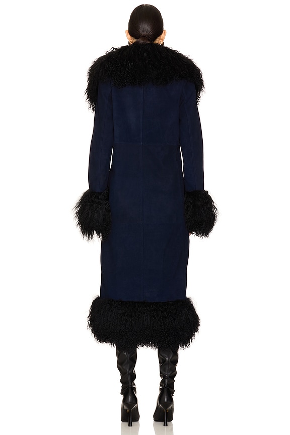 Dorothy Suede Maxi Coat with Fur Trim