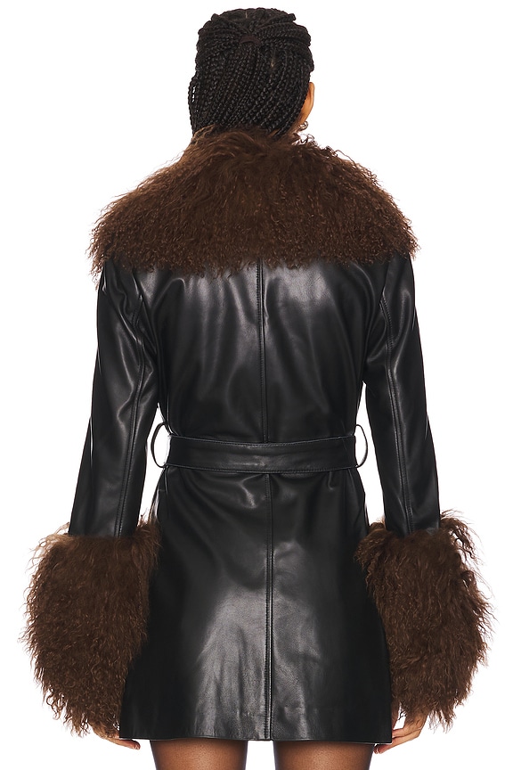 Mimi Leather Coat with Fur Trim