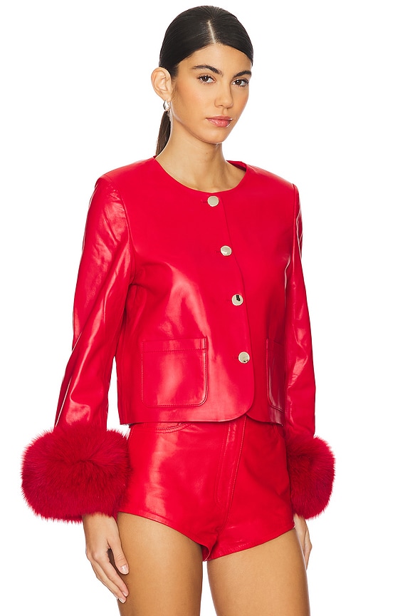 view 2 of 4 Dawson Leather Jacket With Fur Trim in Red