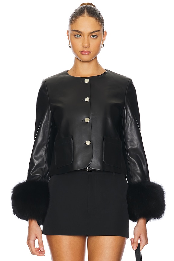 view 2 of 5 Dawson Leather Jacket With Fur Trim in Black