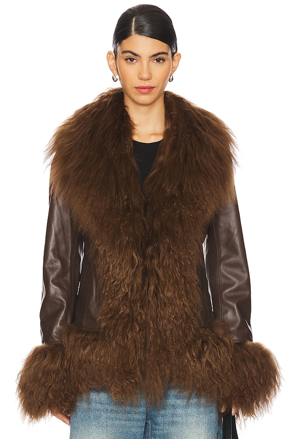 view 2 of 5 Dorothy Leather Coat With Fur Trim in Brown