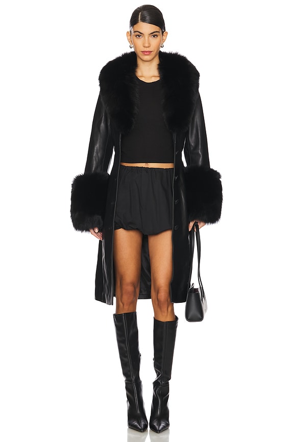 view 2 of 4 Jojo Leather Coat With Fur Trim in Black