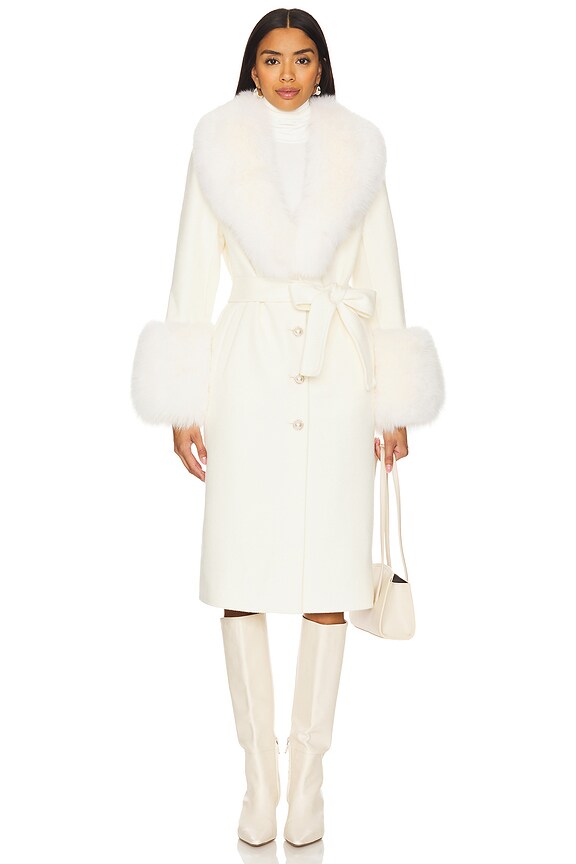 view 2 of 4 Jojo Cashmere Coat With Fur Trim in Cream