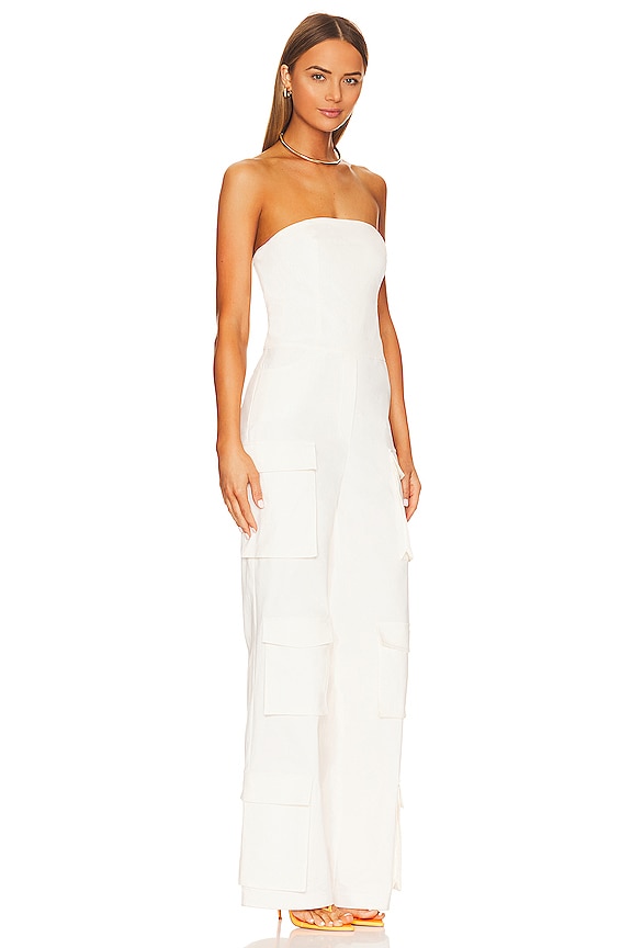 view 2 of 3 Strapless Pocket Detailed Canvas Jumpsuit in Ecru