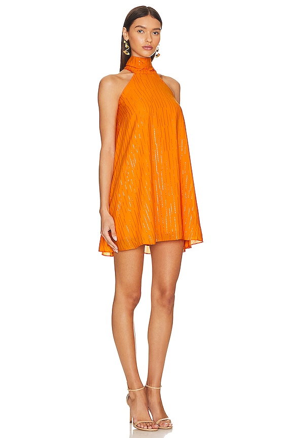 view 2 of 4 Neck Tie Detailed Mini Dress in Orange Shiny Patterned
