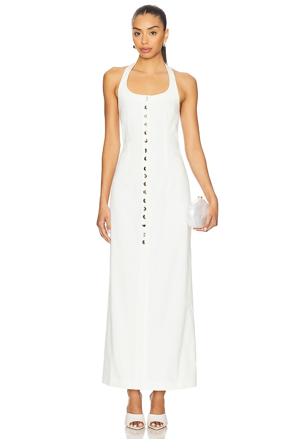 view 2 of 5 Button Detail Midi Dress in White