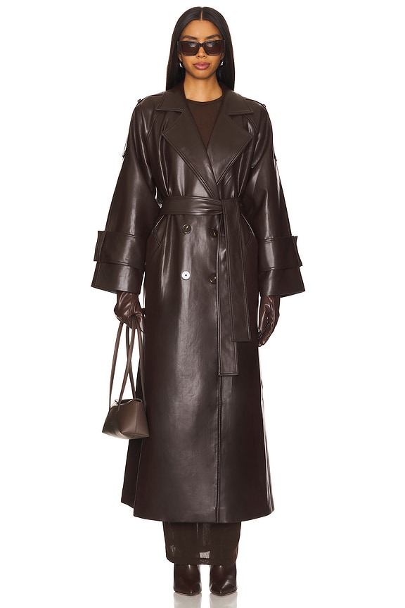view 2 of 4 Faux Leather Tie Trenchcoat in Dark Brown