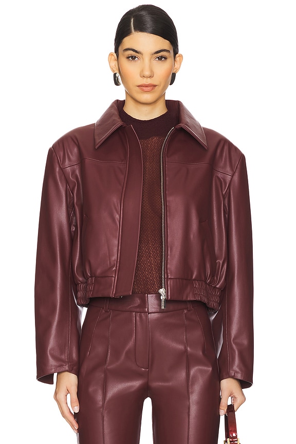 view 2 of 5 Leather Scarf Detailed Jacket in Burgundy
