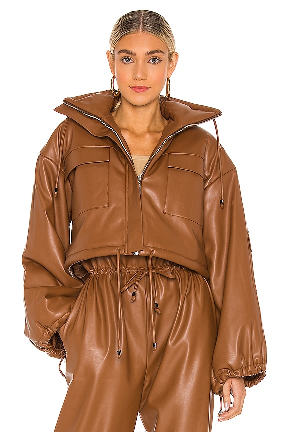 view 2 of 5 Puff Sleeve Vegan Leather Jacket in Brown