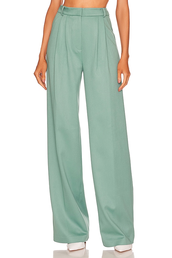 SELMACILEK High Rise Double Pleated Pant in Beryl Green | REVOLVE