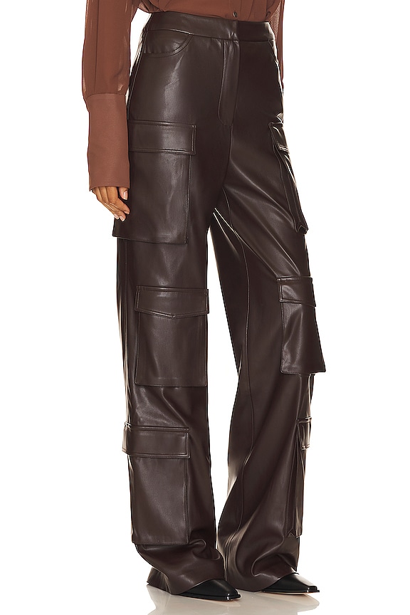 view 2 of 4 Faux Leather Wide Leg Cargo Pants in Dark Brown