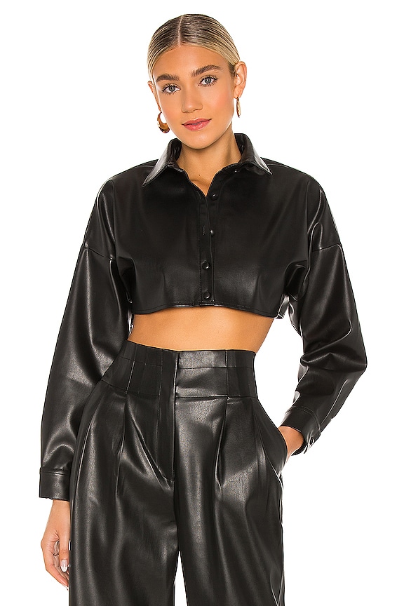 SELMACILEK Vegan Leather Crop Shirt in Black | REVOLVE