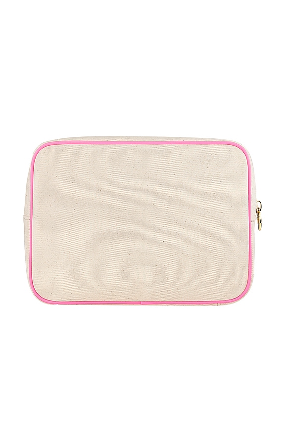 view 2 of 4 Hand Embroidered Bow Canvas Large Pouch in Bubblegum