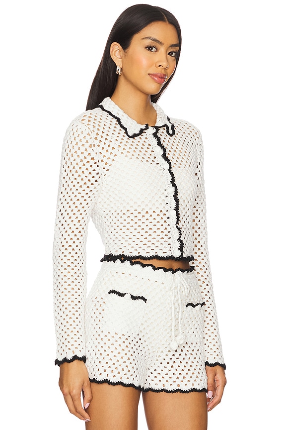 view 2 of 5 x REVOLVE Holly Hand Crochet Collared Shirt in Ivory & Black
