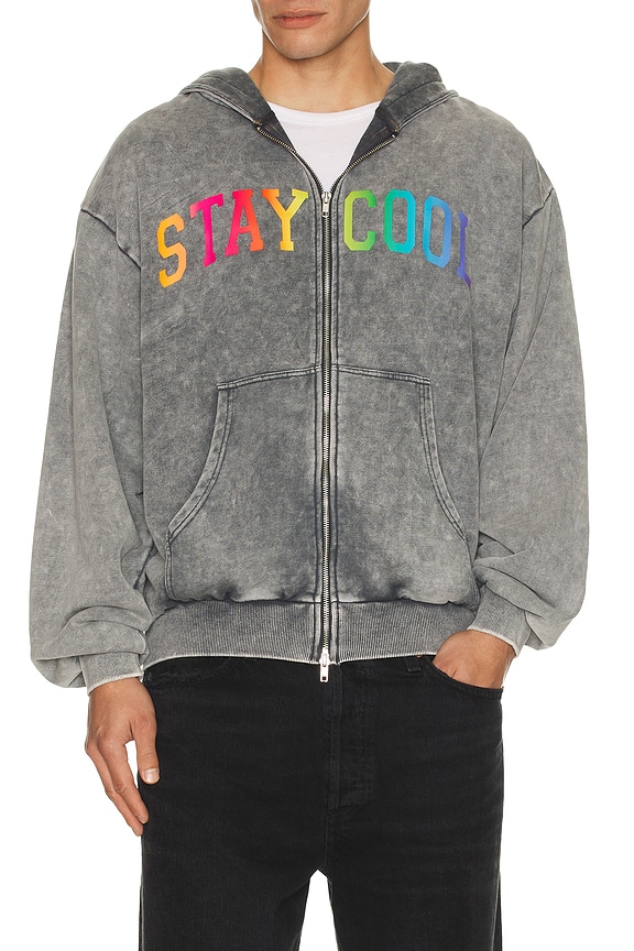 Stay Cool Arch Zip Logo Hoodie in Charcoal Wash | REVOLVE
