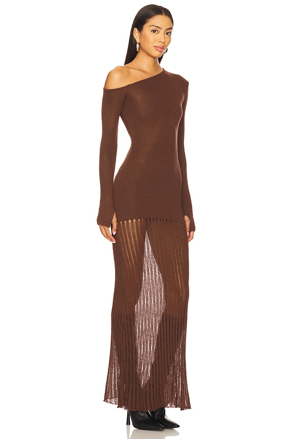 view 2 of 3 Greta One Shoulder Maxi Dress in Chocolate