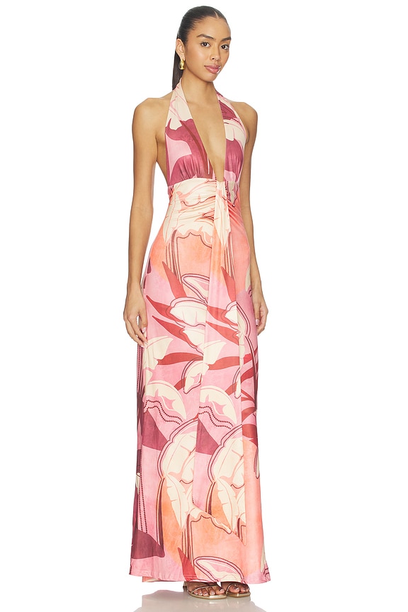 view 2 of 3 Kaeli Tie Front Halter Maxi Dress in Kaeli Berry