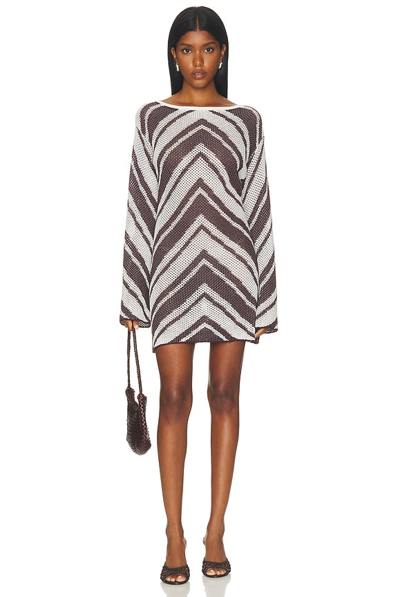 view 2 of 4 Mazie Long Sleeve Knit Mini Dress in Chocolate & Butter Cream