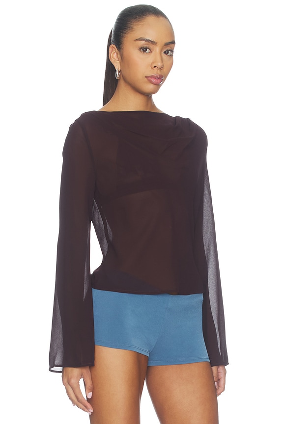 view 2 of 4 Luciana Boat Neck Long Sleeve Top in Chocolate