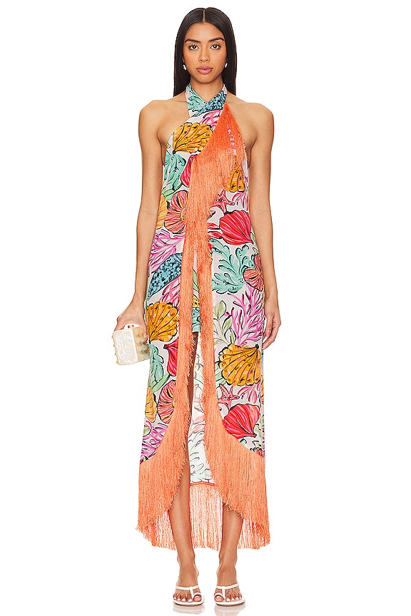 view 2 of 5 МАКСИ ПЛАТЬЕ CAPRI in Tahiti With Orange Fringes
