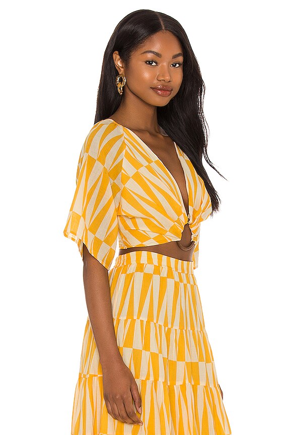 view 2 of 4 Yuma Crop Top in Yellow Geometric Print