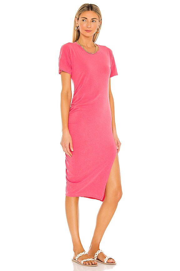 view 2 of 3 Side Shirred Midi Dress in Pigment Hibiscus