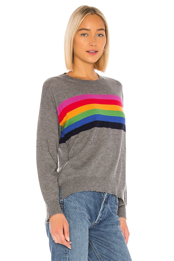 view 2 of 4 Rainbow Stripe Cashmere Blend Crew Neck Pullover in Charcoal
