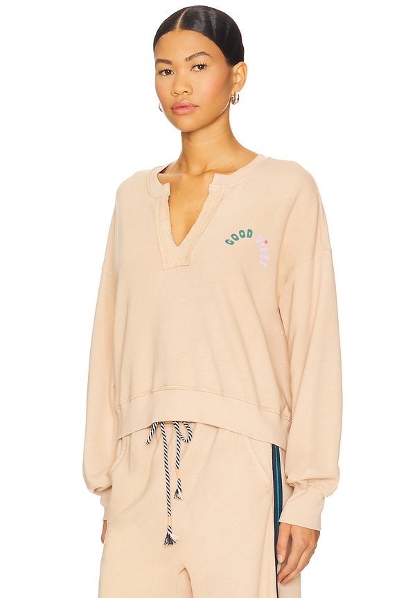 view 2 of 4 Good Vibes Split Neck Sweatshirt in Almond